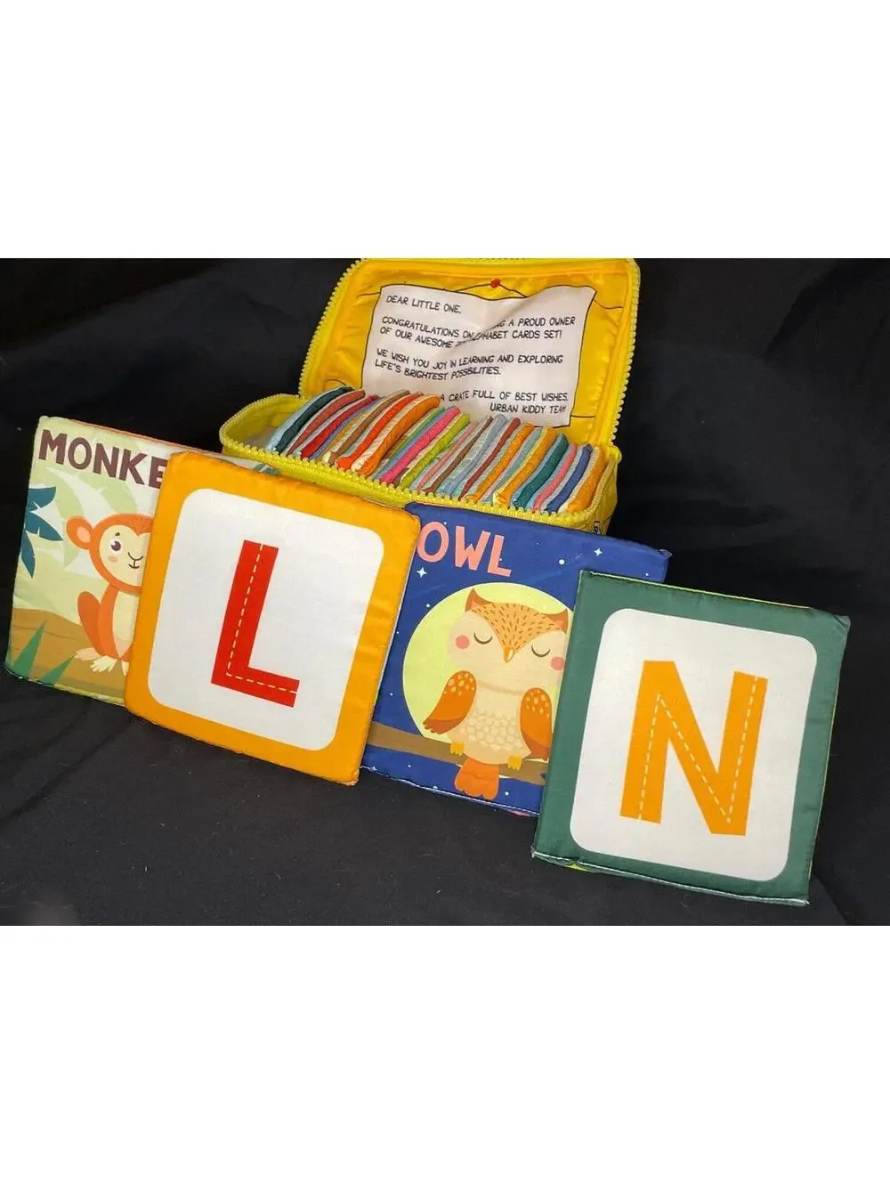 Urban Kiddy Zoo Alphabet Cards Soft Fabric Learning Set w/ Zipper Case